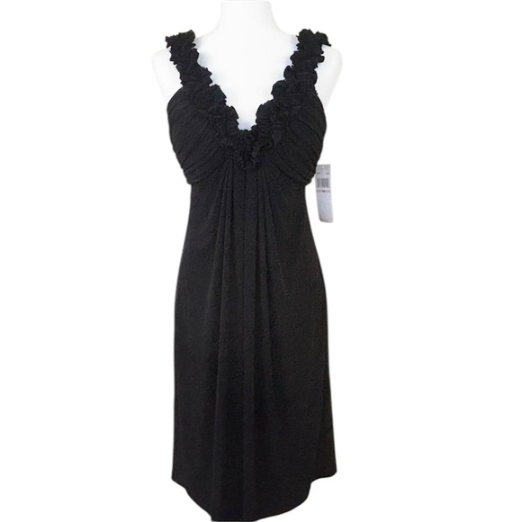 NWT Maggy London Black Plunge Neck Ruffled Sleeveless Mini Cocktail Dress (10) - Picture 2 of 14